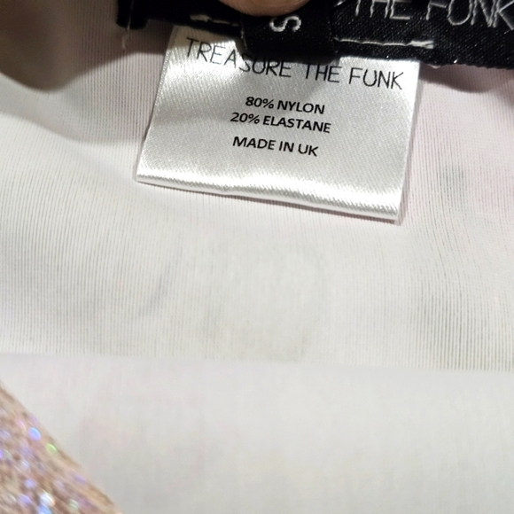 Treasure The Funk ✦ Pink Rose Mini Skirt ✦ Sparkly Bodycon High Waist Metallic M - Picture 8 of 13